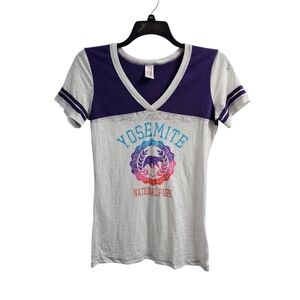 Prarie Mountain Yosemite National Park VNeck Burnout Top XL White Purple